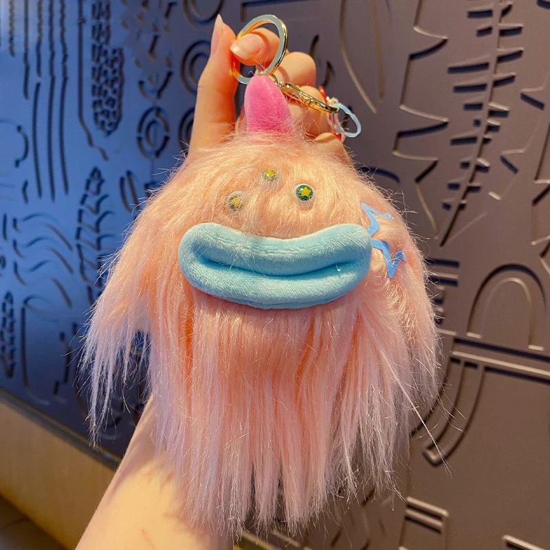 Funny Took-toot Lip Plush Pigtail Doll Key Chain Cartoon Pentacle Hair Clip Cute Ugly Big Nose Three Eyes Monster Keychain Gift