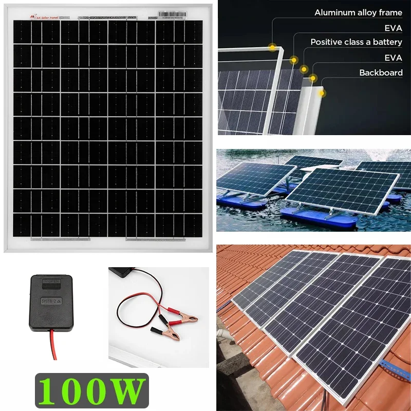 100W Solar Panel 18V High Efficiency Solars Plate Energy Charger for Home Camping RV Car Boat Emergency Electric Power Source