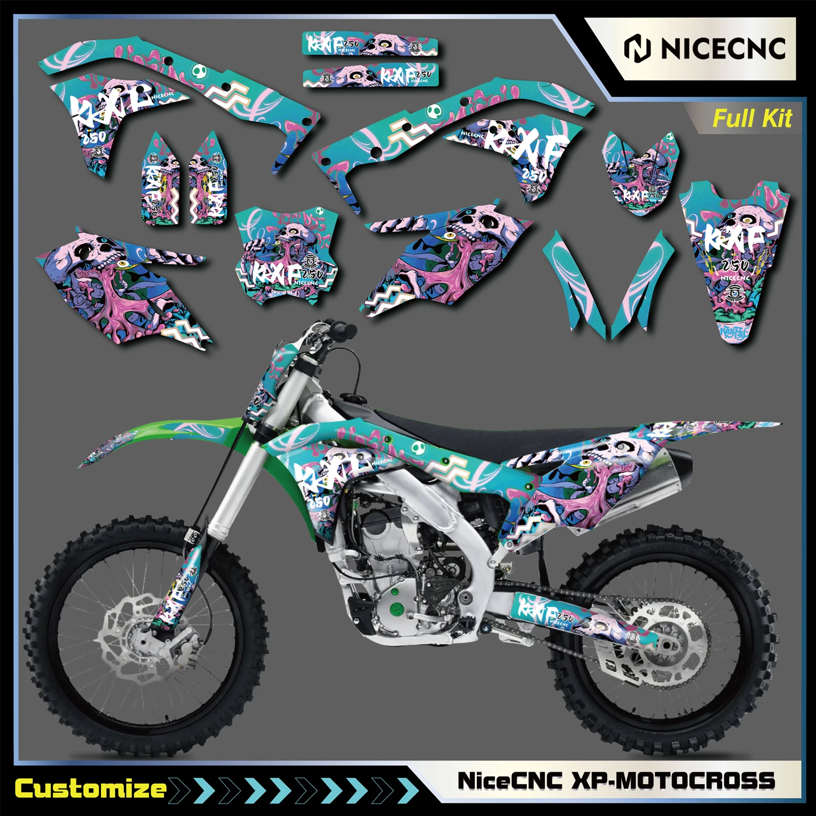 

NICECNC For Kawasaki KX250F KXF 250 2017 2018 2019 2020 Motorcycle Graphics Background Decals Protector Sticker Kit Customize