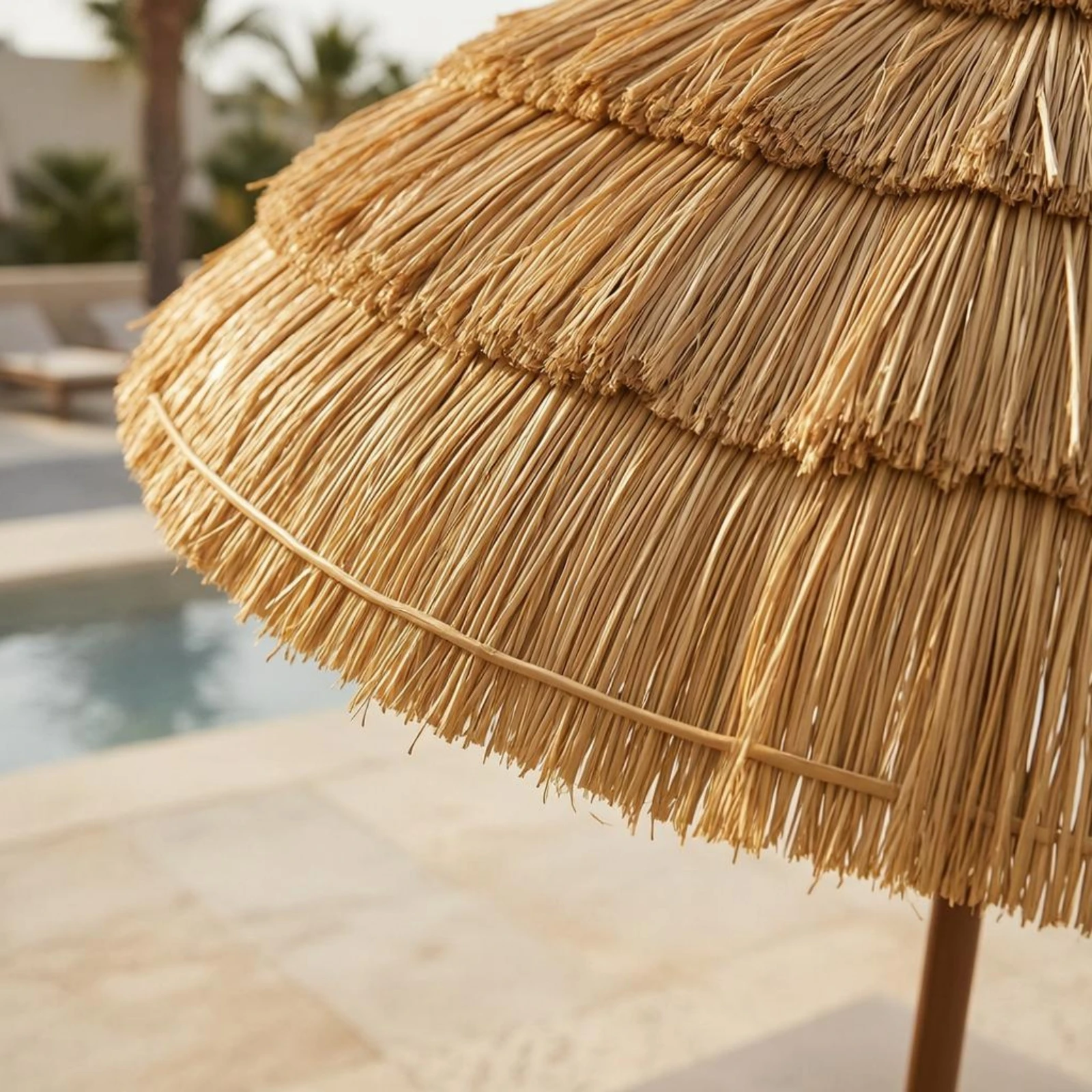 Straw-Look Umbrella Beige Tan Tropical Palapa Umbrella Outdoor Shade Straight Pole