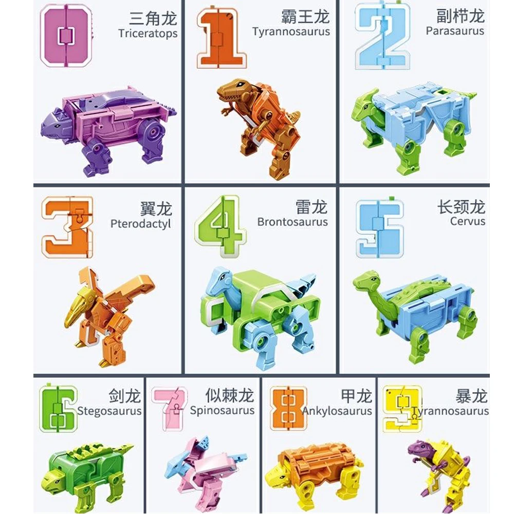 Number Dinosaur Robot Toys, Digit Bots Transformation Toys for Kids Education