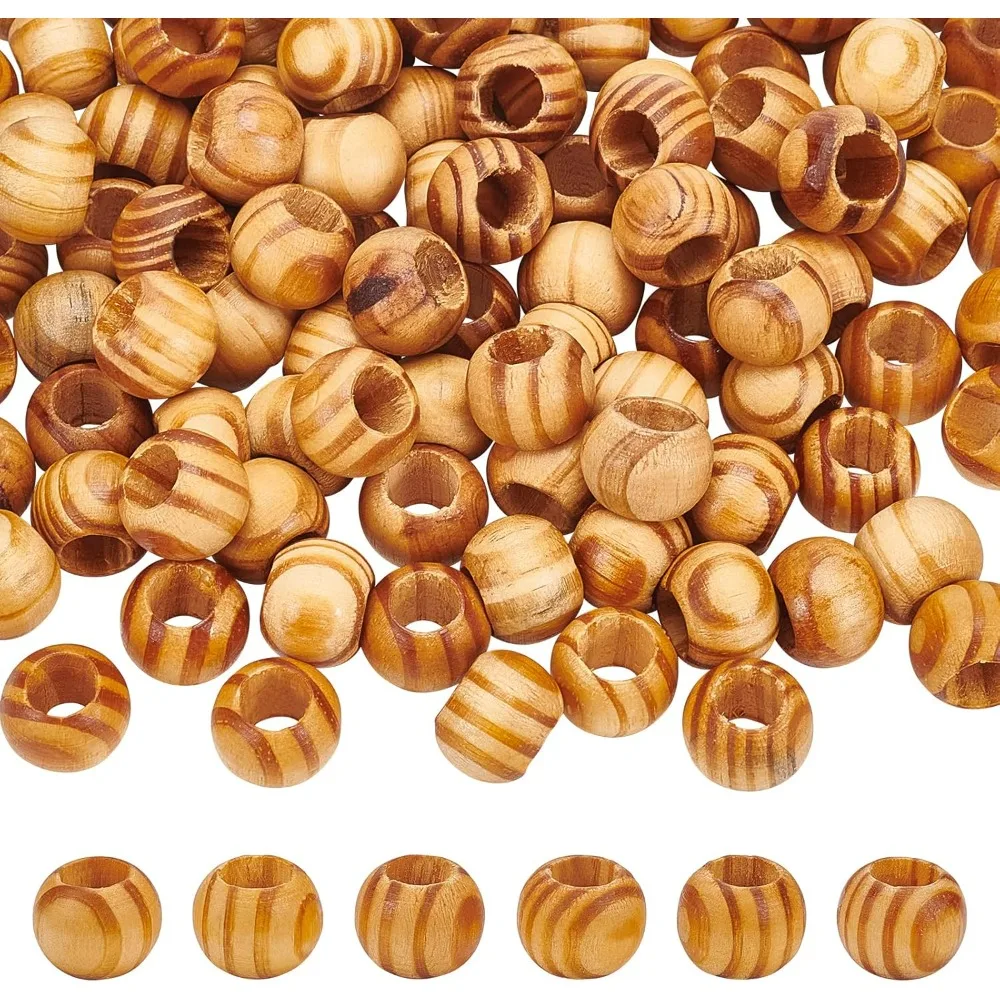 100PCS Pine Wood Beads 19mm in Diameter 10mm Large Hole Wooden Craft Beads Macrame Beads Loose Spacer  for Macrame Craft Kit