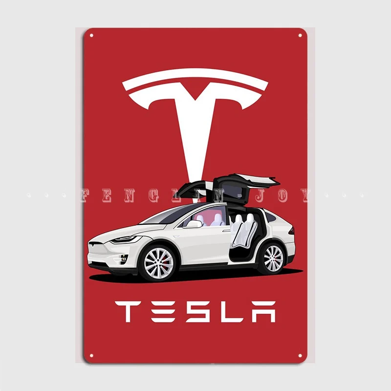 Tesla Model X White Poster Metal Plaque Wall Pub Cave Pub Personalized Plates Tin Sign Poster