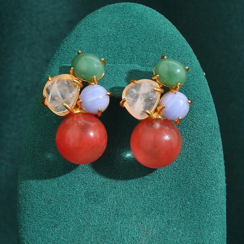 

Vintage Watermelon Red Stone Stud Earrings for Woman Color Shape Glass Antique Jewelry Luxury Party Dress Korean New Arrival