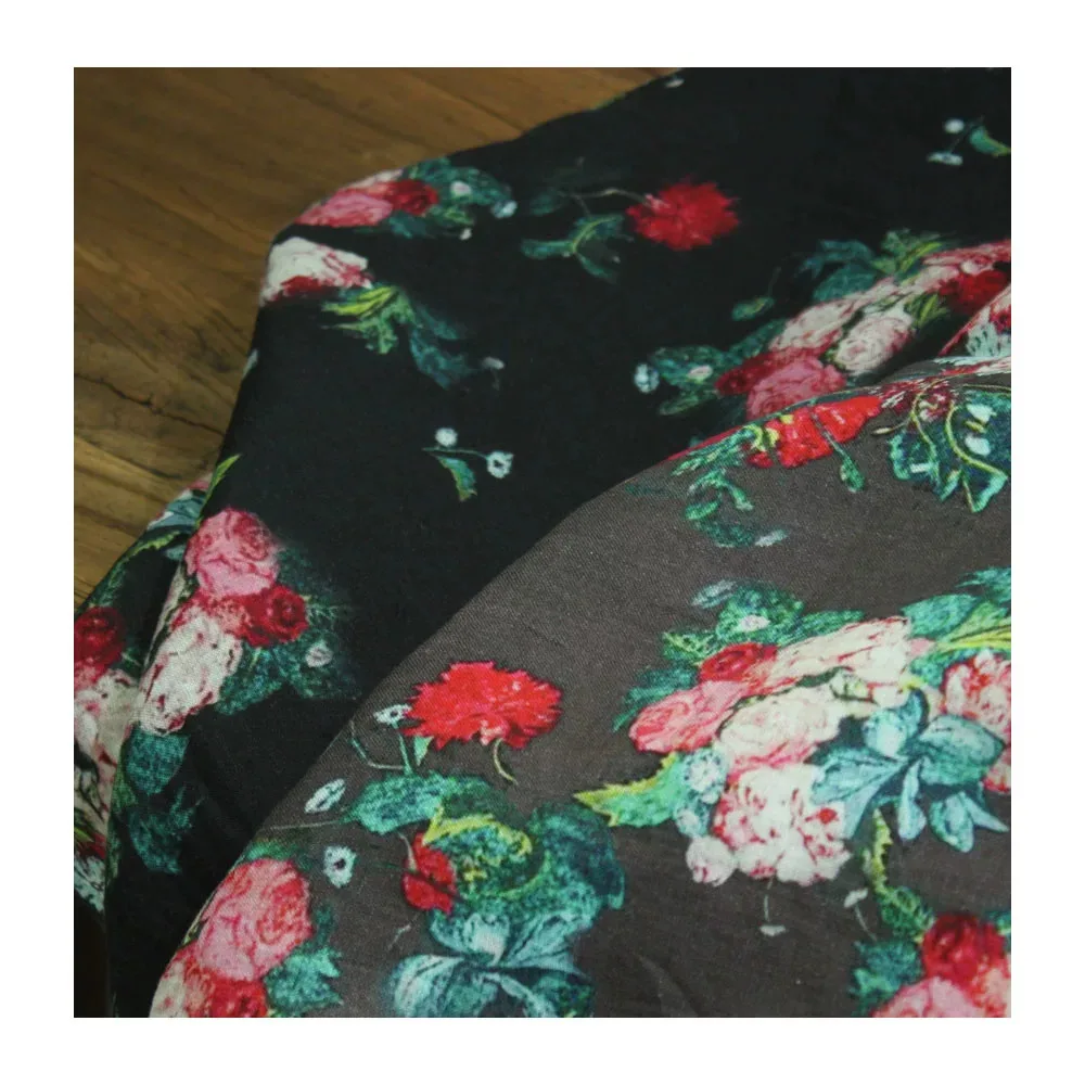 1yard Fashion unique cheongsam dress robe shirt fabrics for clothing Pure linen fabric Floral series printing sewing - view 4
