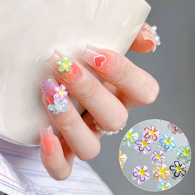 

20Pcs Ice Penetrating Five Petal Flower Nail Accessories Colorful Mixed Resin Nail Drill 3D Nail Jewelry Decoration Material
