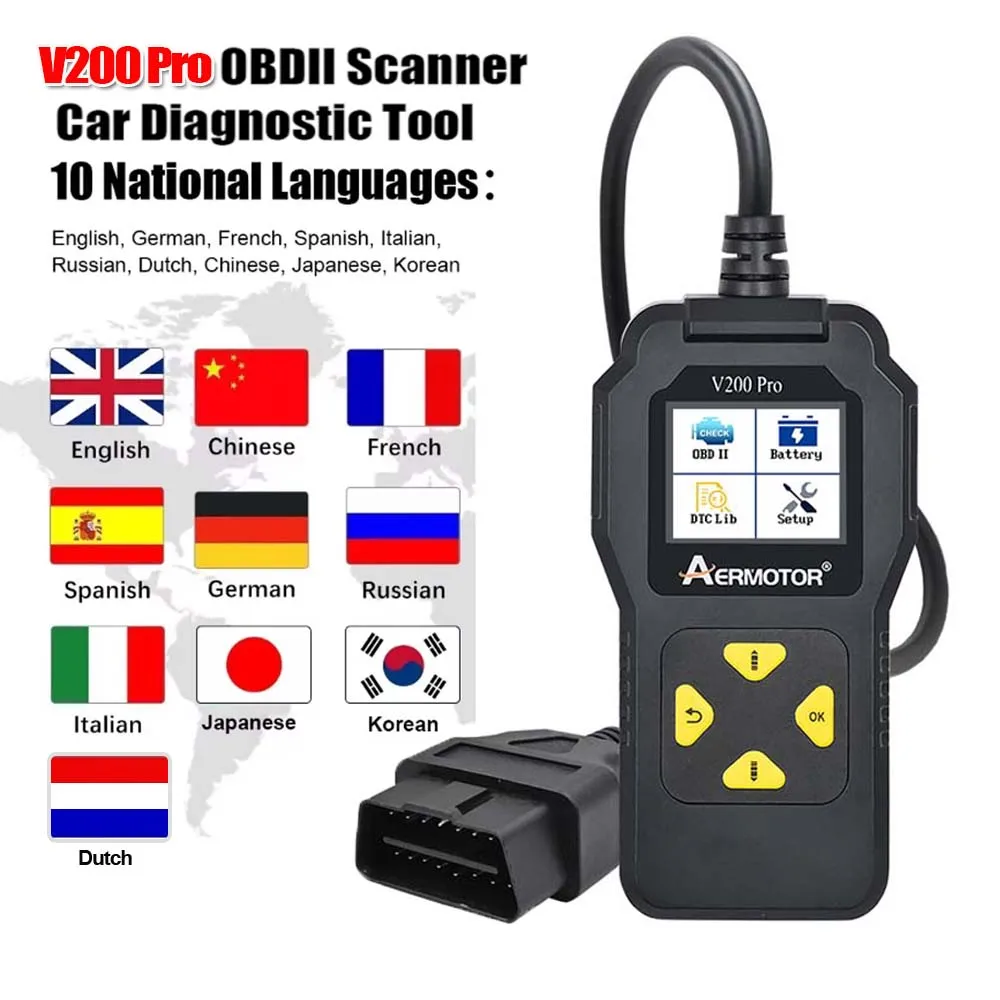 OBD2 Scanner Color Screen Clear Engine Error Codes Check Engine Indicator OBDII Diagnostic Tool Multilingual Battery Tester