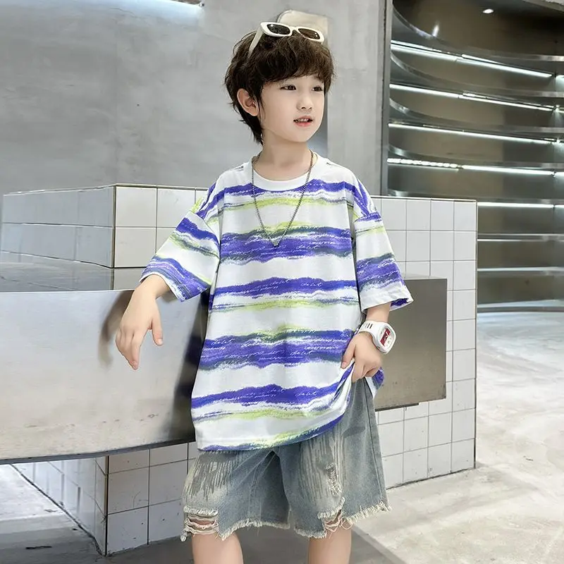 Streetwear Style Big Kids Unisex Summer Short Sleeve T-Shirt 100% Cotton Must Have New Release Trendy Half Sleeve Top