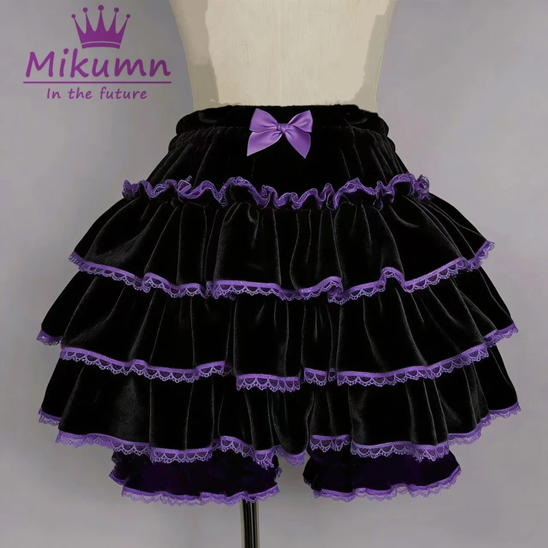 Harajuku Y2k Süße Rosa Weiße Kürbis Hosen Lolita Herbst Winter JK Plüsch Shorts Japanische Kawaii Rüschen Laterne Shorts
