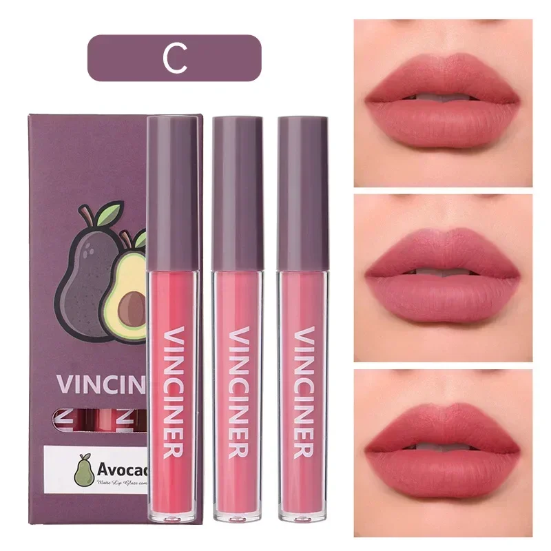 

VINCINER 3 Pcs Lip Gloss Set Matte Smooth Texture Moisturizing Waterproof Non Stick Easy To Apply Professional Liquid Lipstick