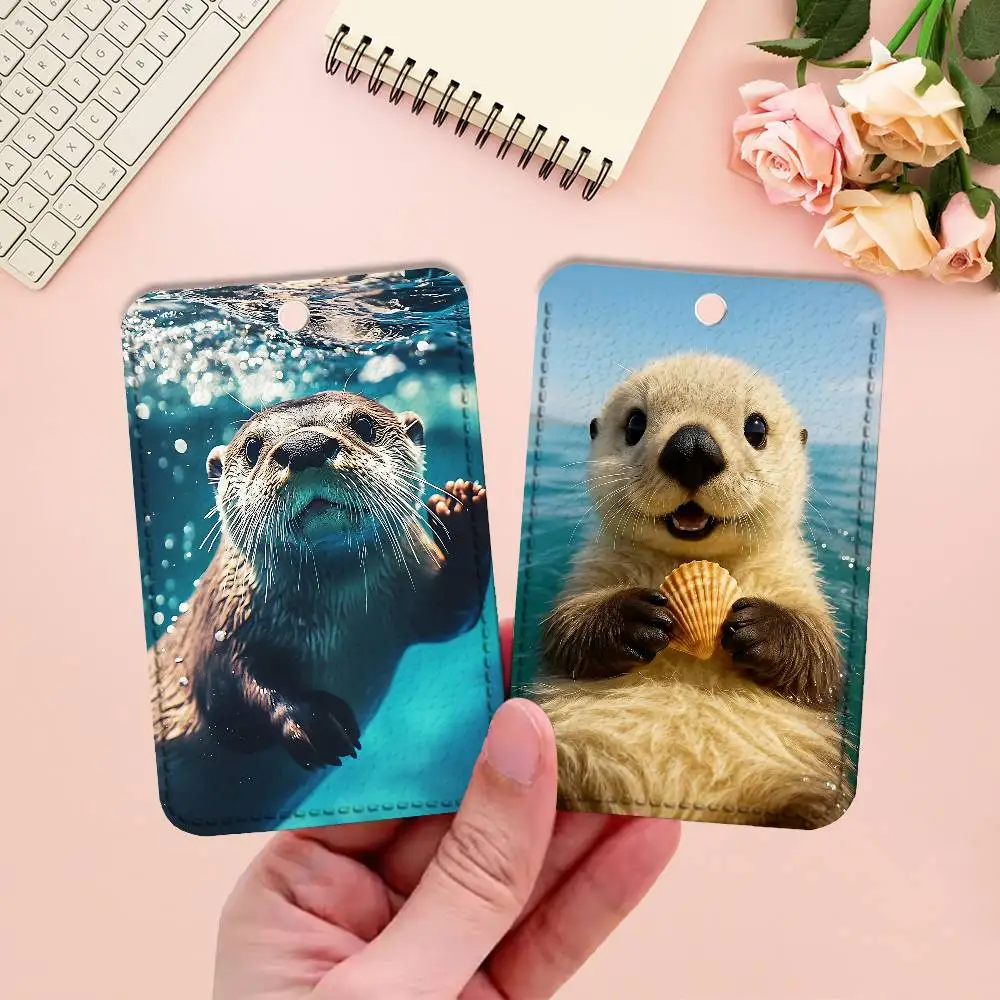 Cute Animals Sea Otters Custom Access Card Case Leather Card Holder Transportation Card Case