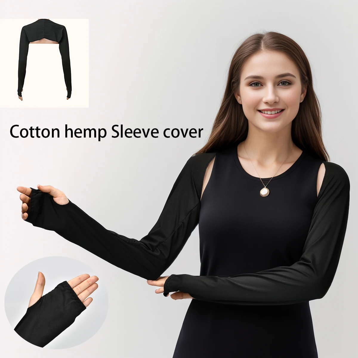 Cotton Hemp Arm Warmers Muslim Women Black Accessories Plain Sleeve Cover Female Oversleeve Cover Shoulder Finger