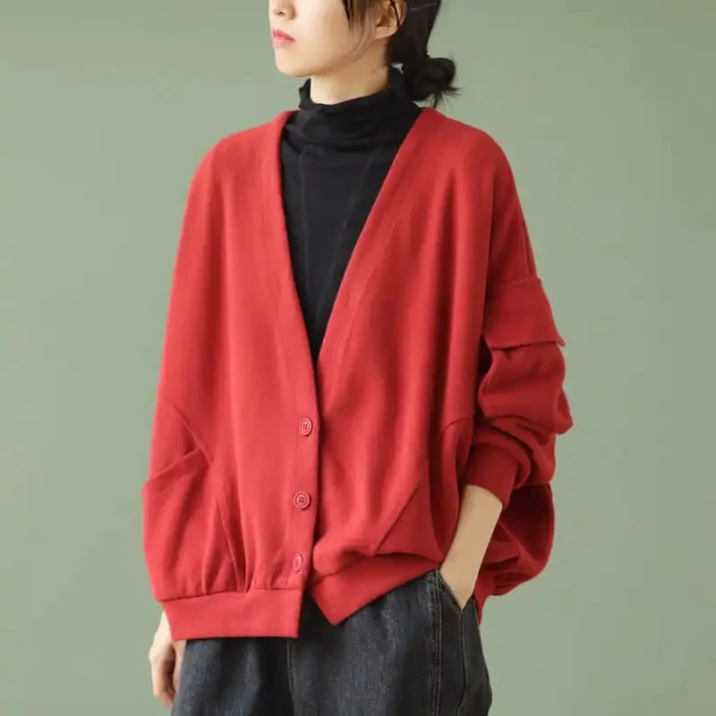 

Fall Faion Художественный повседневный свитшот большого размера с V-образным вырезом или Jaet Свободный универсальный бейсбольный топ для похудения с длинным свеком