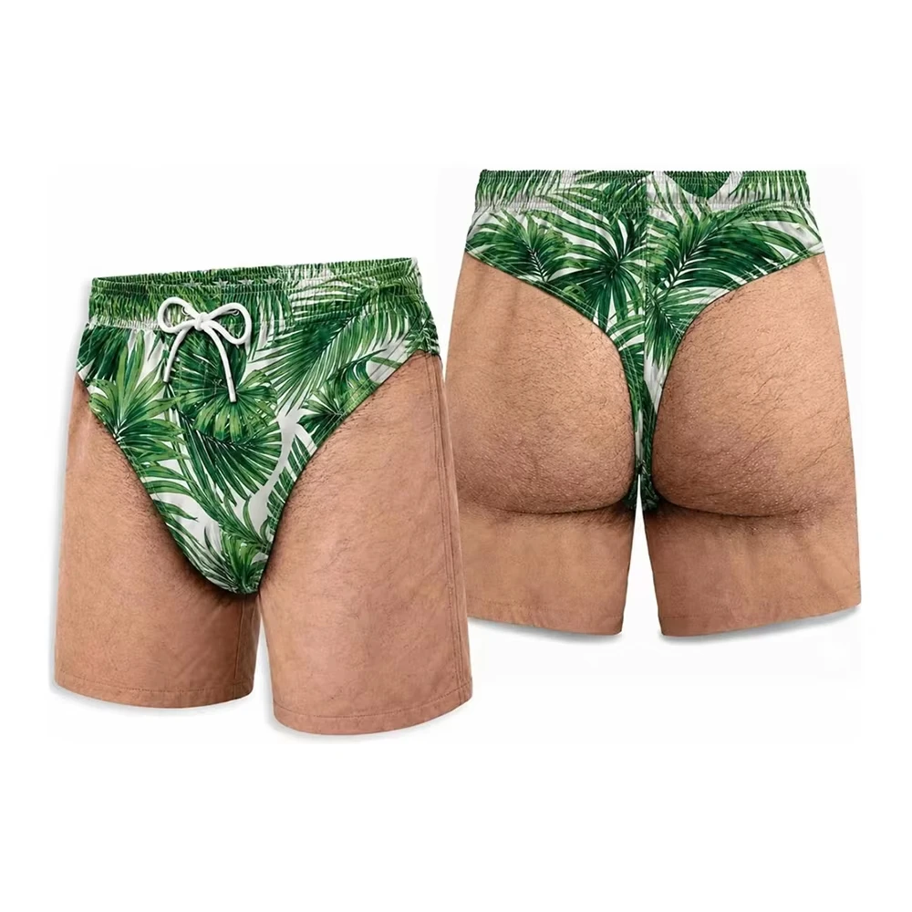 3D Print Fake Buttocks Pattern Fun Swim Trunks Men Personality Beach Party Board Shorts Unique Leopard Spot Summer Funny Moto
