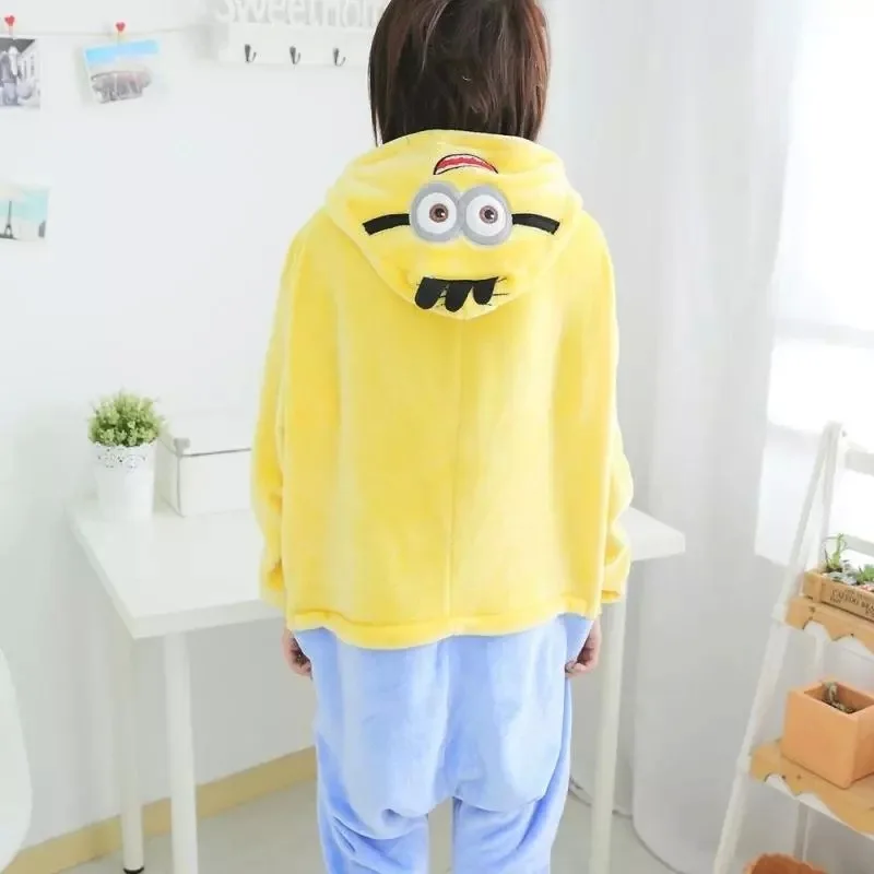 Kids Minions Parenting Cosplay Anime Costume Winter Flannel Kawaii Pajamas Halloween Christmas Clothes