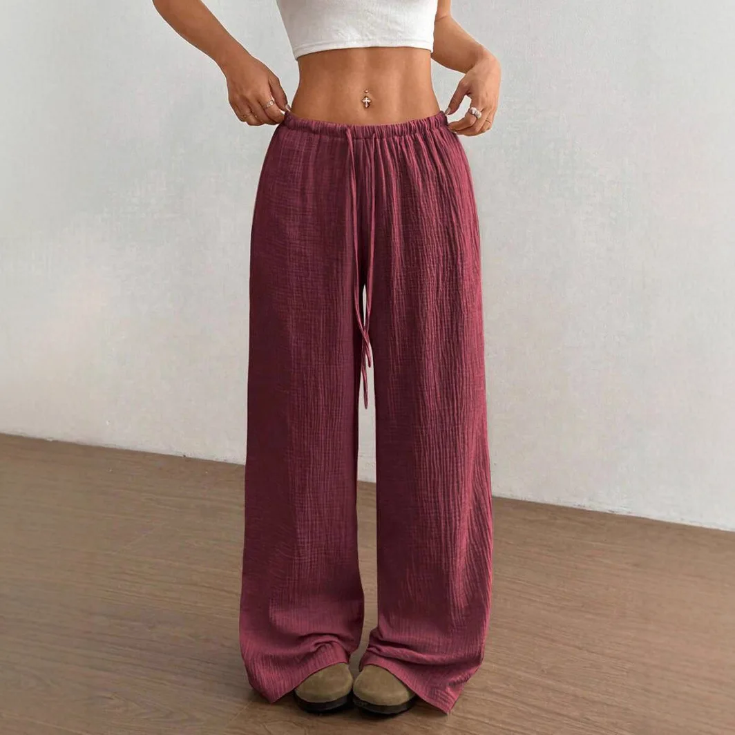 Women's Elegant Versatile Elastic Waist Comfortable Casual Pant Slightly Elastic Simple Solid Color High Waist Wide-leg Pants