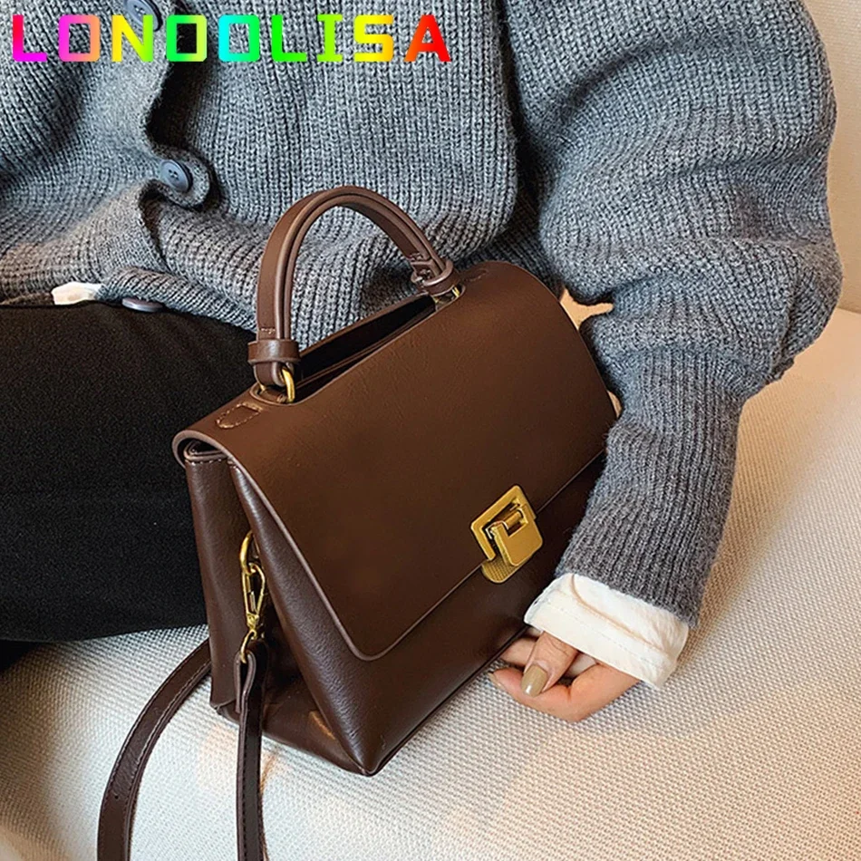 Vintage Pure Color Tote Bag 2024 Fashion New Quality PU Leather Women\'s Designer Handbag High Capacity Shoulder Messenger Bag