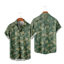 Hawaiian Shirts for Men Green Maple Leaves Print Short Sleeve Shirts Hawaii Summer Beach Vacation Tops Breathable