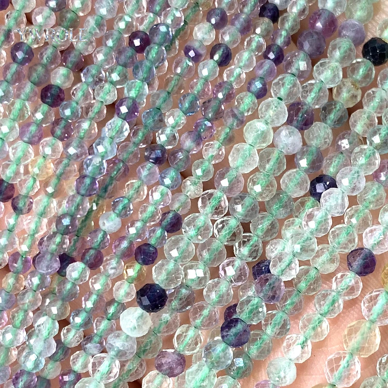 Faceted Round 2 3 4mm Natural Stone Fluorite Loose Spacer Beads for Jewelry Making Diy Bracelets Charms Accessories 15''