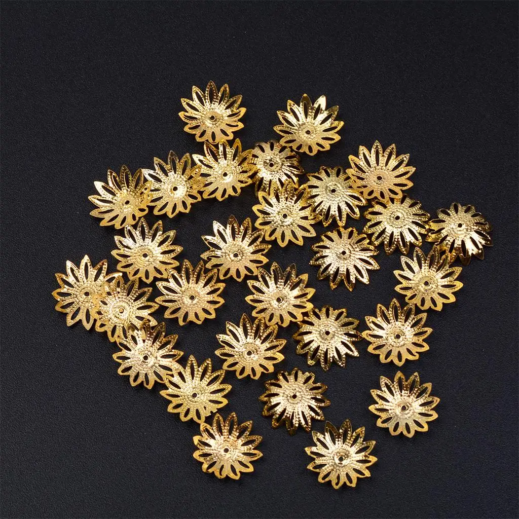 4-6pack 100 pcs 16mm Hollow Flower Bead Caps for Jewelry Making Gold