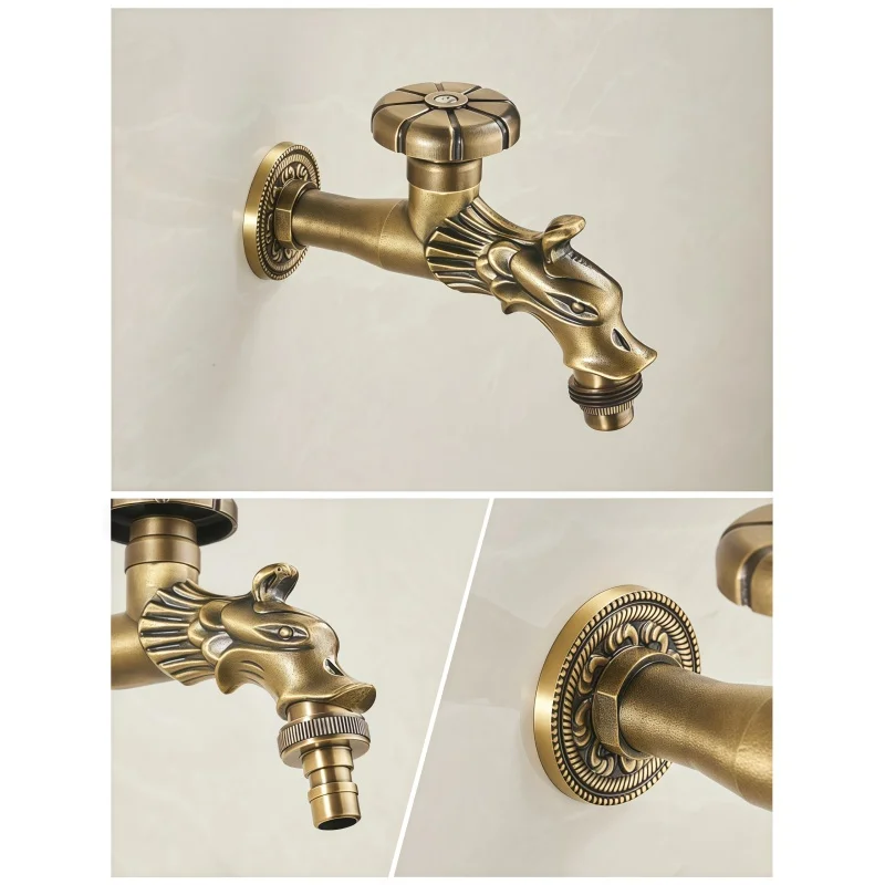 

Faucet Antique Bronze Dragon Carved Tap Bathroom Mop Faucet Washing Machine Faucet Outdoor For Garden