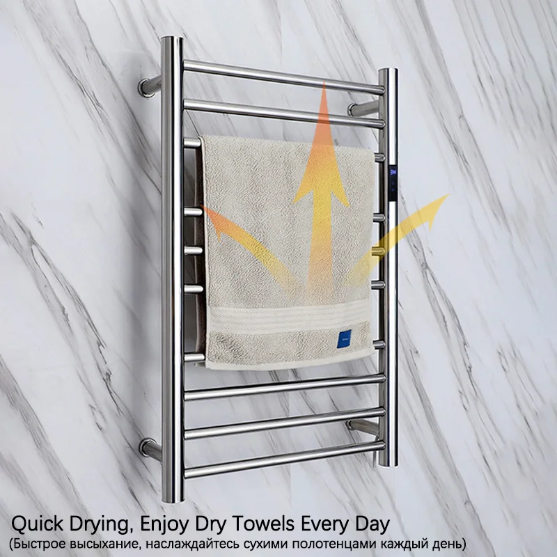 Black Smart Electric Heated Towel Rack Temperature Control Timing Electric Towel Rail Stainless Steel Fast Drying Towel Warmer