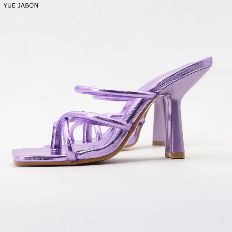

Purple Clip toe slippers summer square toe stiletto graceful sandals Korean fashion Bridal Evening Party Dress women's shoes