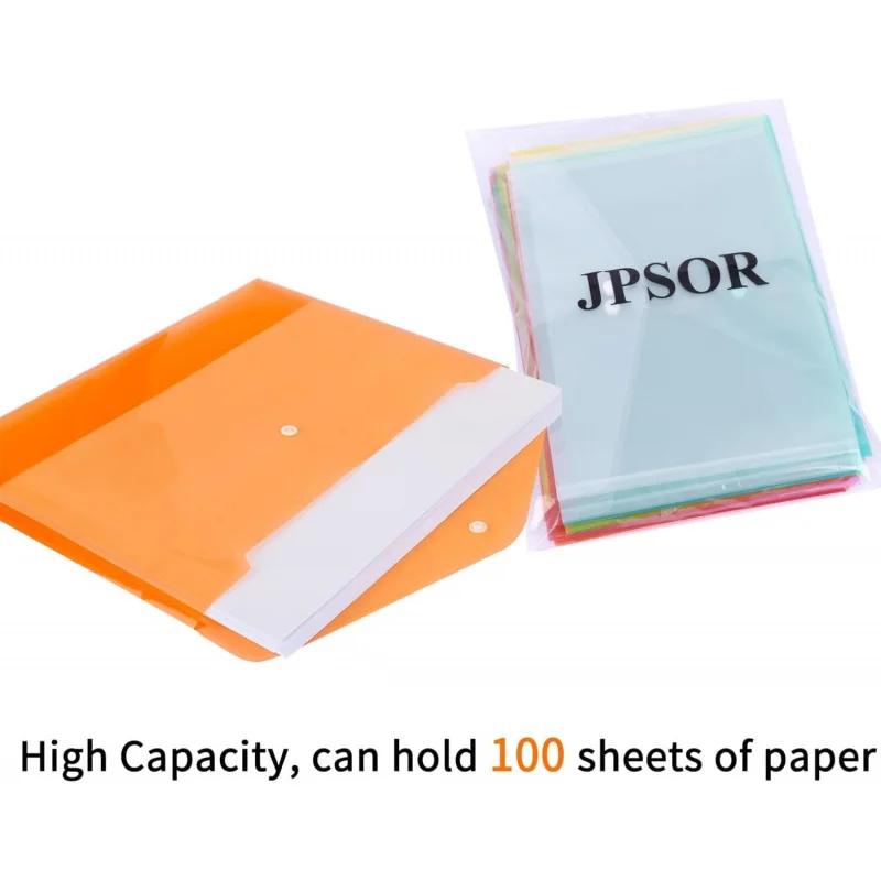 36pcs Plastic Envelopes, Clear Poly Envelopes with Snap Button Closure, Letter Size, Plastic File Folders School Office