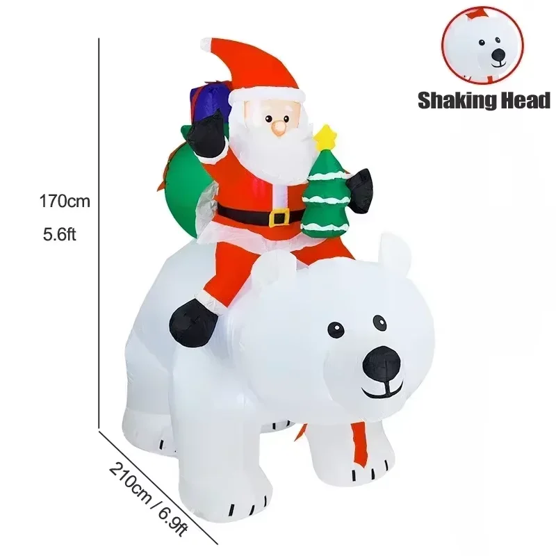 

5FT 1.7M Christmas Seasonal Inflatable Light-Up Santa Claus Riding a Polar Bear Holding a Christmas Tree for Yard Decorations