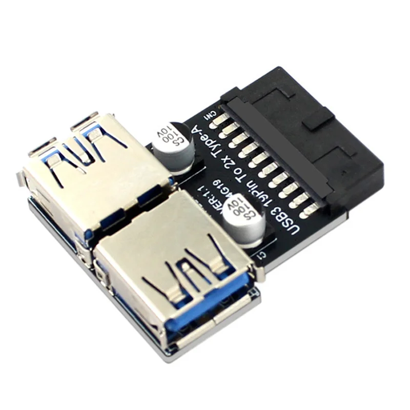 -MEOF 19-контактный адаптер на двойной USB3.0/3.1 19P/20P на двойной тип A, гнездовой преобразователь переднего разъема, адаптер USB 3.0, вставной разъем
