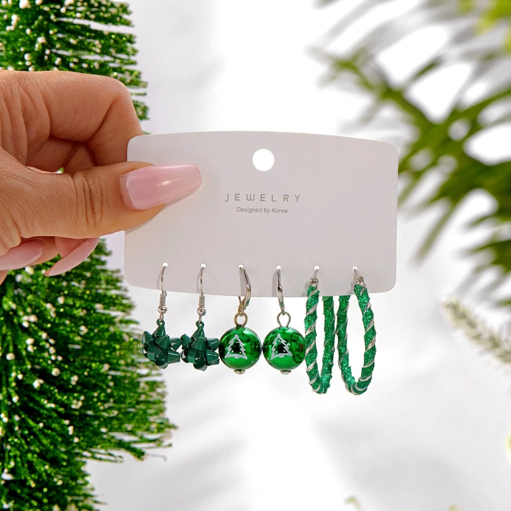 6-teiliges Weihnachts-Ohrringe-Set mit bunten Bändern und Schneeflocken für Damen, Harz-Kugel-Ohrringe, Neujahrs-Festtags-Schmuckgeschenk – Detail 4
