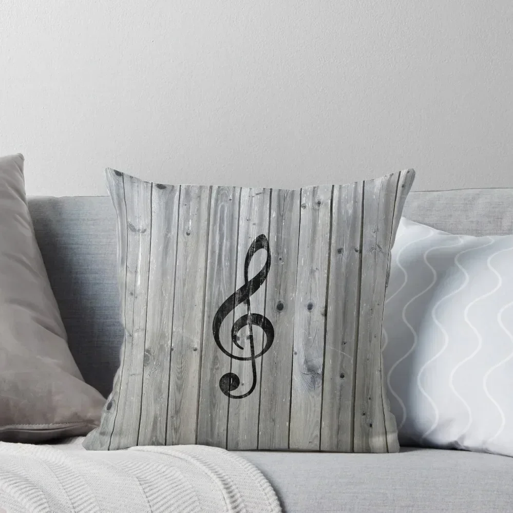 Vintage black music note Treble Clef gray wood Throw Pillow Sofa Covers For Living Room Anime pillow