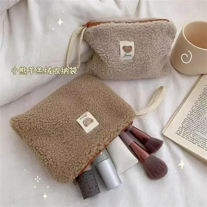 Cute Plush High-capacity Bear Travel Cosmetic Lipstick Storage Bag Women Makeup Kits Handbags Wallet Pencil Case Pouch Bags