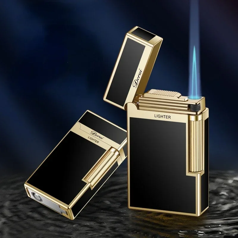 New Derui High-end Gas Lighter Creative Butane Gas Windproof Straight Metal Lighter Men\'s Fun Gift Toy Cigarette Lighter