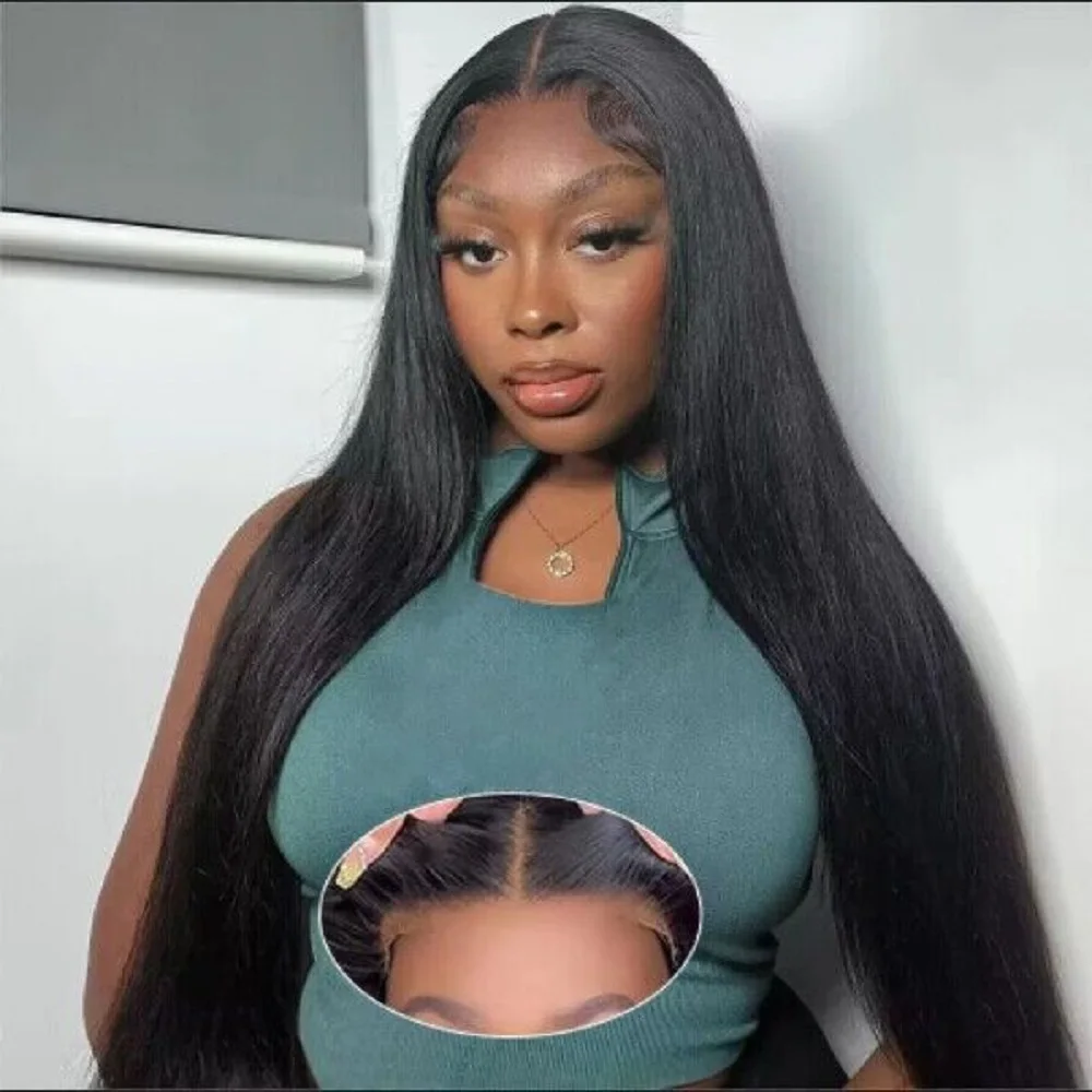 

44 46-дюймовый бесклеевой парик фронта шнурка, предварительно выщипанные предварительно отбеленные прямые парики из человеческих волос для женщин, плотность 200, 7x6 HD, парик шнурка с застежкой