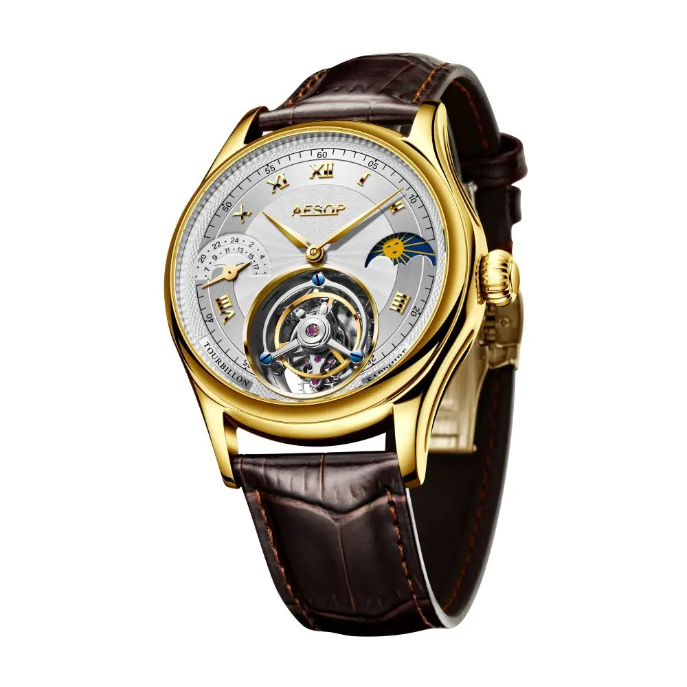 New 7027 Aesop Genuine Watch For Men Multi-Function Tourbillon Moon Phase Brand Mechanical Men\'s Watches Luxury Sapphire Mirror