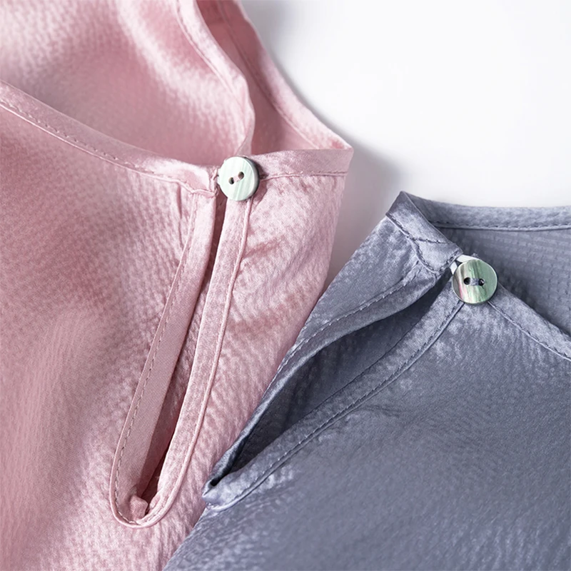 Chemise en soie pour femmes, 100% soie de mûrier, 19 Momme, soie perlée, couleur unie, pull à manches longues, chemisier, travail de bureau, M L XL M1298