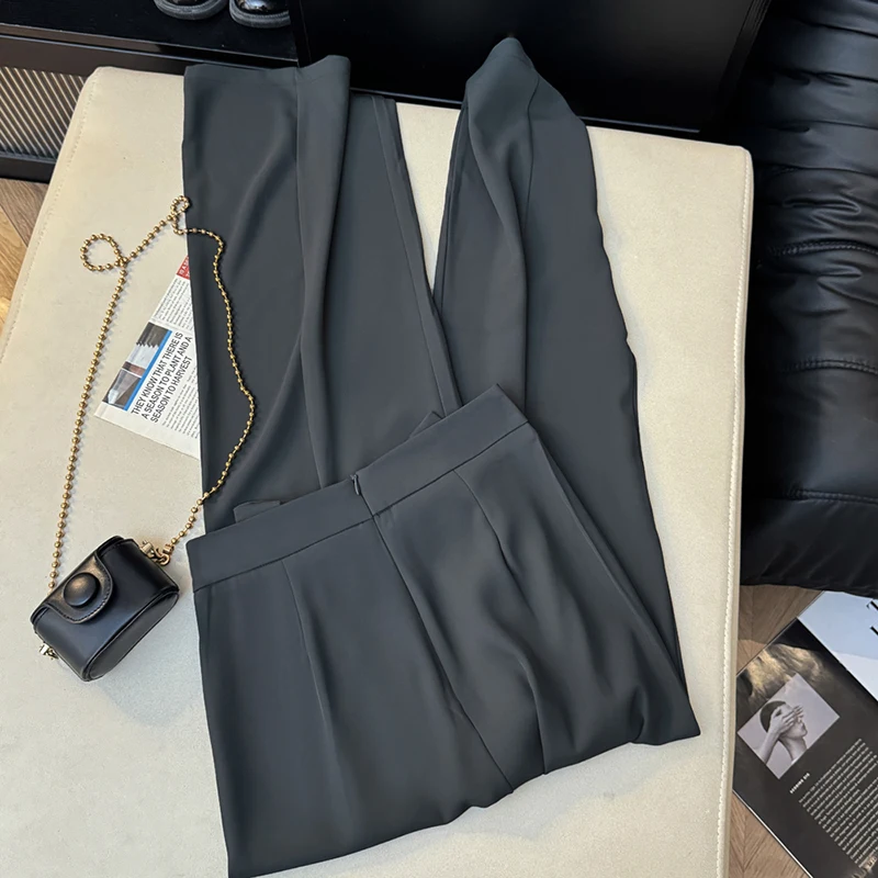 Pantaloni a gamba larga neri streetwear Pantaloni da abito larghi con fiocco alla moda da donna Pantaloni dritti casual coreani a vita alta da donna estivi Novità