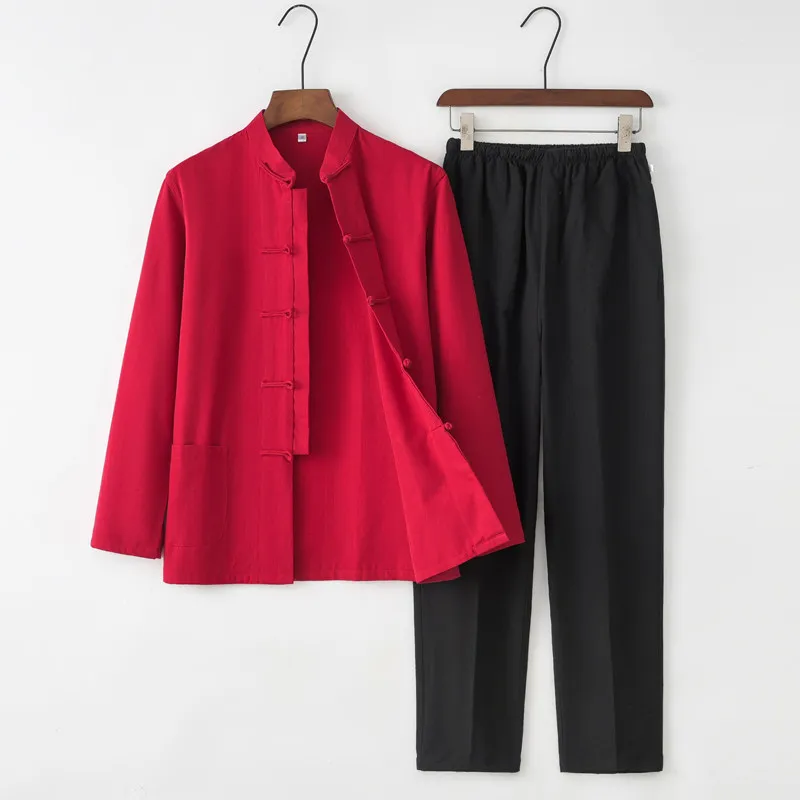 Handwoven Cotton Tang Suit for Men – Chinese Retro Style Two-Piece Set, Traditional Kung Fu & TCM Practice Wear
