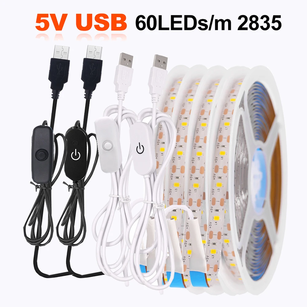 5V USB 2835 LED Strip Touch Dimmer Switch Kit Light Tape Flex 60LED/m Under Cabinet Lights Night Lamp Waterproof 0.5M 1M 2M 5M