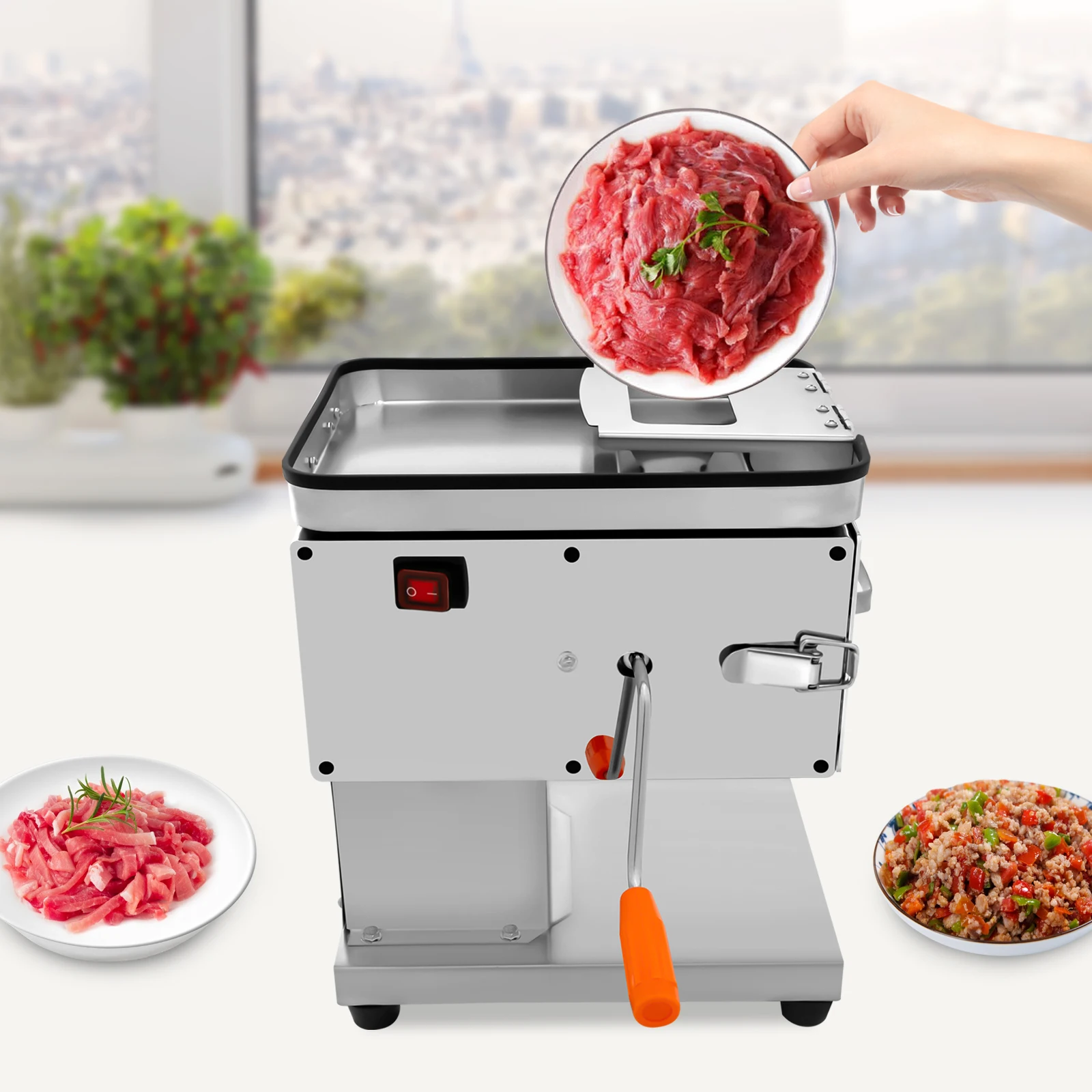 

Серебряная машина для резки мяса 201, электрическая машина для резки мяса из нержавеющей стали для дома, кухни, ресторана, кафетерии