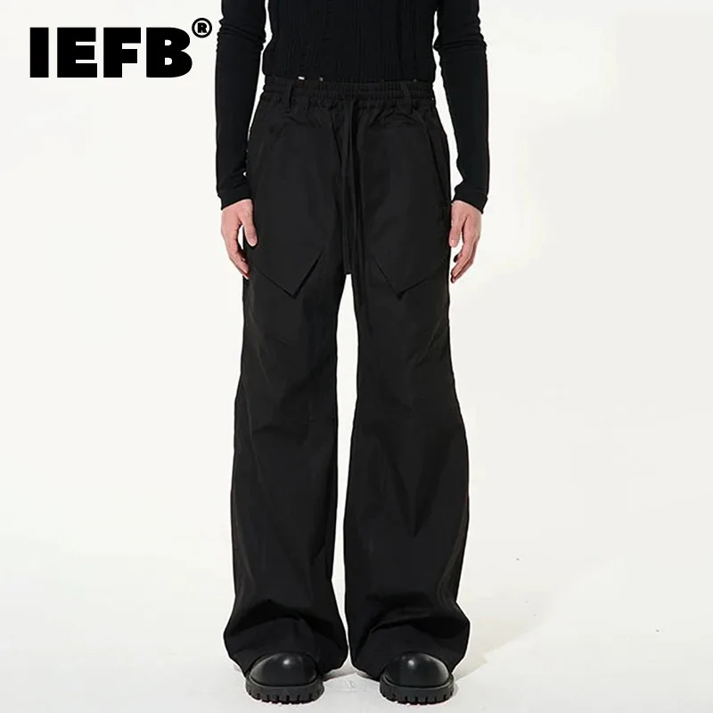 IEFB American Style Men's Casual Trousers Three-dimensional Cutting Drawstring Solid Color Male Pants Elastic Waist Bottom 9W322