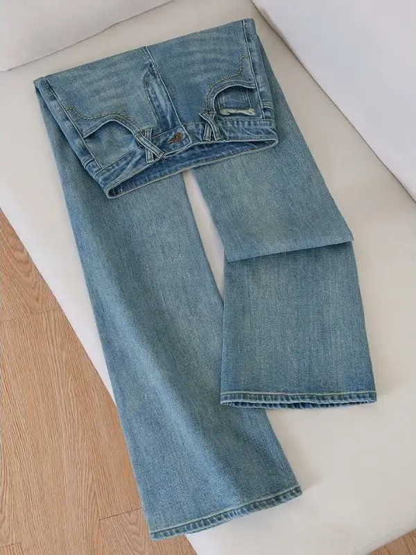 High Waist Stretchy Slimming Straight Leg Jeans Women's Light Wash Bell Bottoms Comfortable Fit High Elasticity Denim Pants