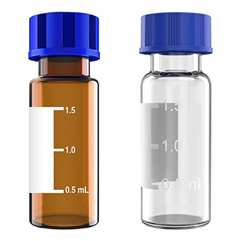 100 szt. Fiolki HPLC 2 ml 9-425 Lab Bursztynowe fiolki z miejscem do pisania i podziałkami, zakrętka Bursztynowa