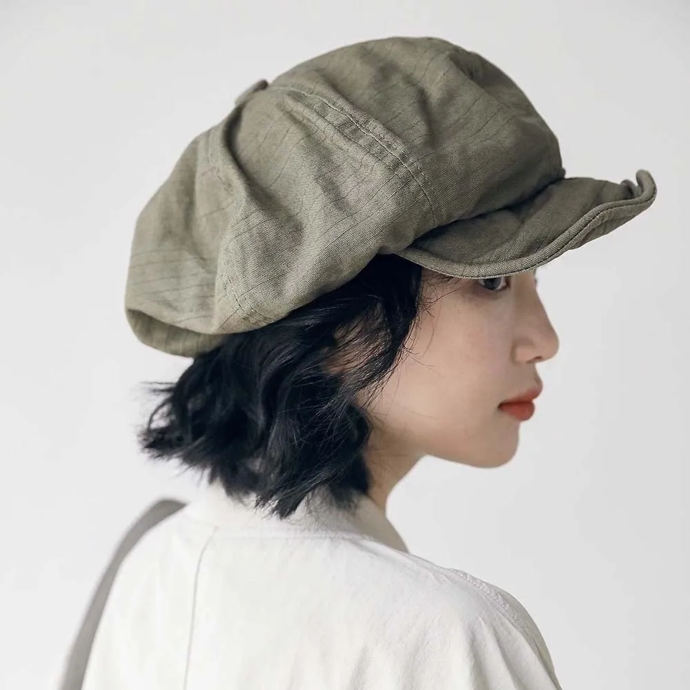 

Asymmetric Cloud Beret Cap Big Head Circumference Japanese Style Retro Octagonal Hat Solid Color Polyester Women Artist Hat
