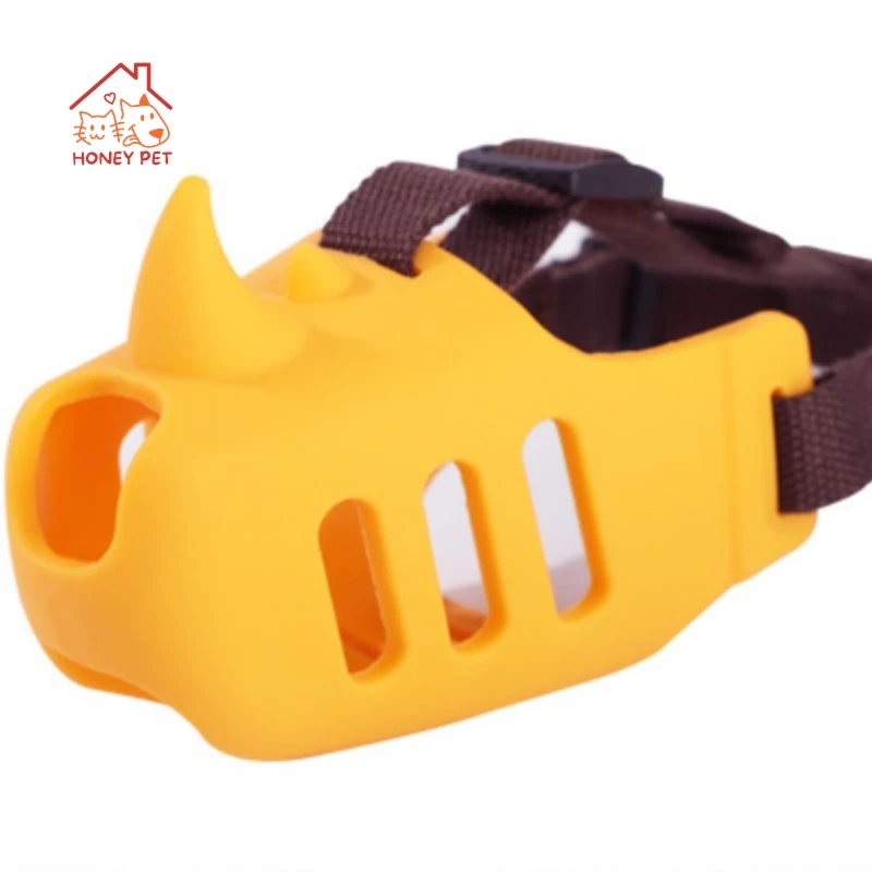 Copertura per bocca di cane da compagnia in Silicone Anti-morso Anti-abbaio Anti-munching forma di rinoceronte copertura per bocca di cane media e