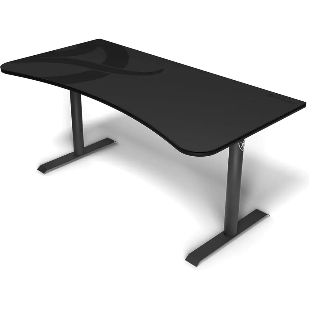 Curved Gaming Desk with Waterproof Surface, 3 Monitor Cutouts, and Cable Management - Gunmetal