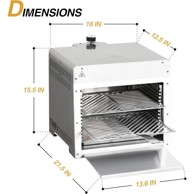 1500°F Infrared Grill Tabletop Broiler, Portable Propane Steak Cooker, Stainless Steel Outdoor BBQ Machine Steak Oven