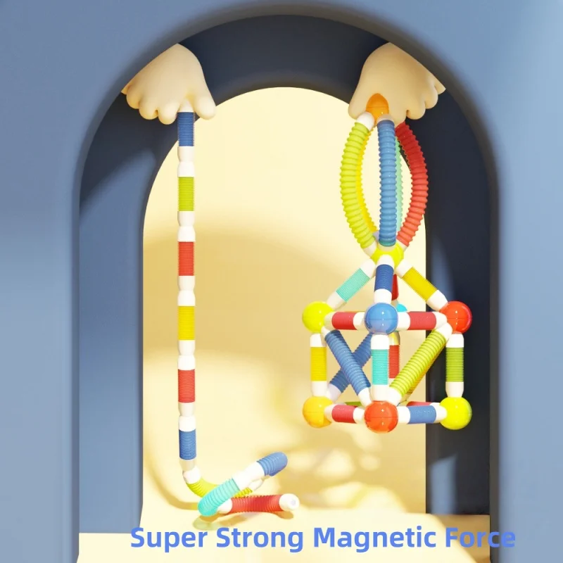مجموعة البناء المغناطيسي للأطفال قبضة ناعمة متعددة الاستخدامات وقابلة للتطوير كتل قضيب مغناطيسي التعليم المبكر لغز لعبة حسية للجذعية #5