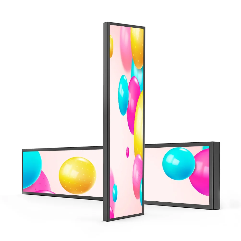

24 Hours Play Stretched bar Lcd Commercial Display Supermarket 24 Inch Wall Mount Signage Small Shelf Advertising Screen